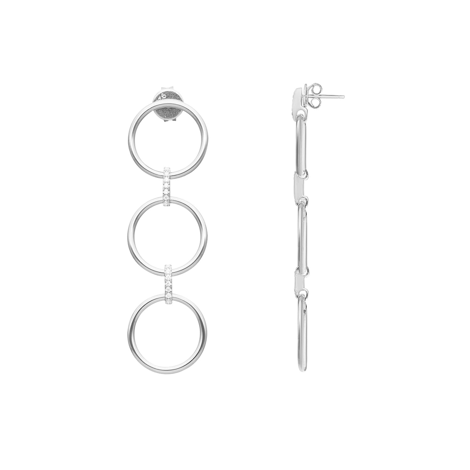 Boucles d'oreilles trois anneaux argent rhodié élise