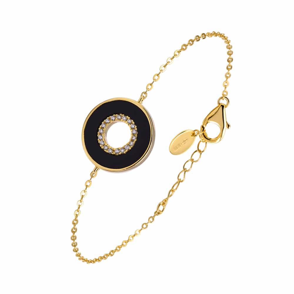 Bracelet anna en argent doré pierre onyx zirconium blanc