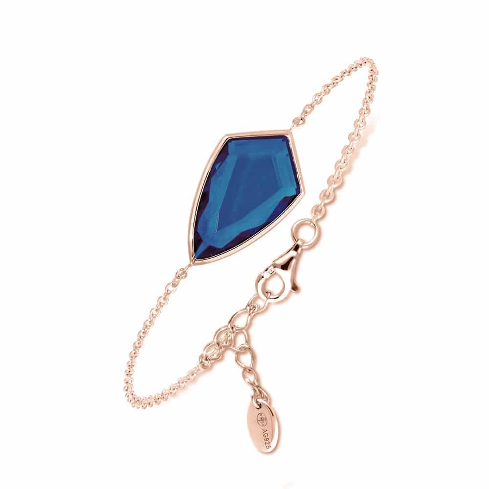 Bracelet argent blason rose pierre marine