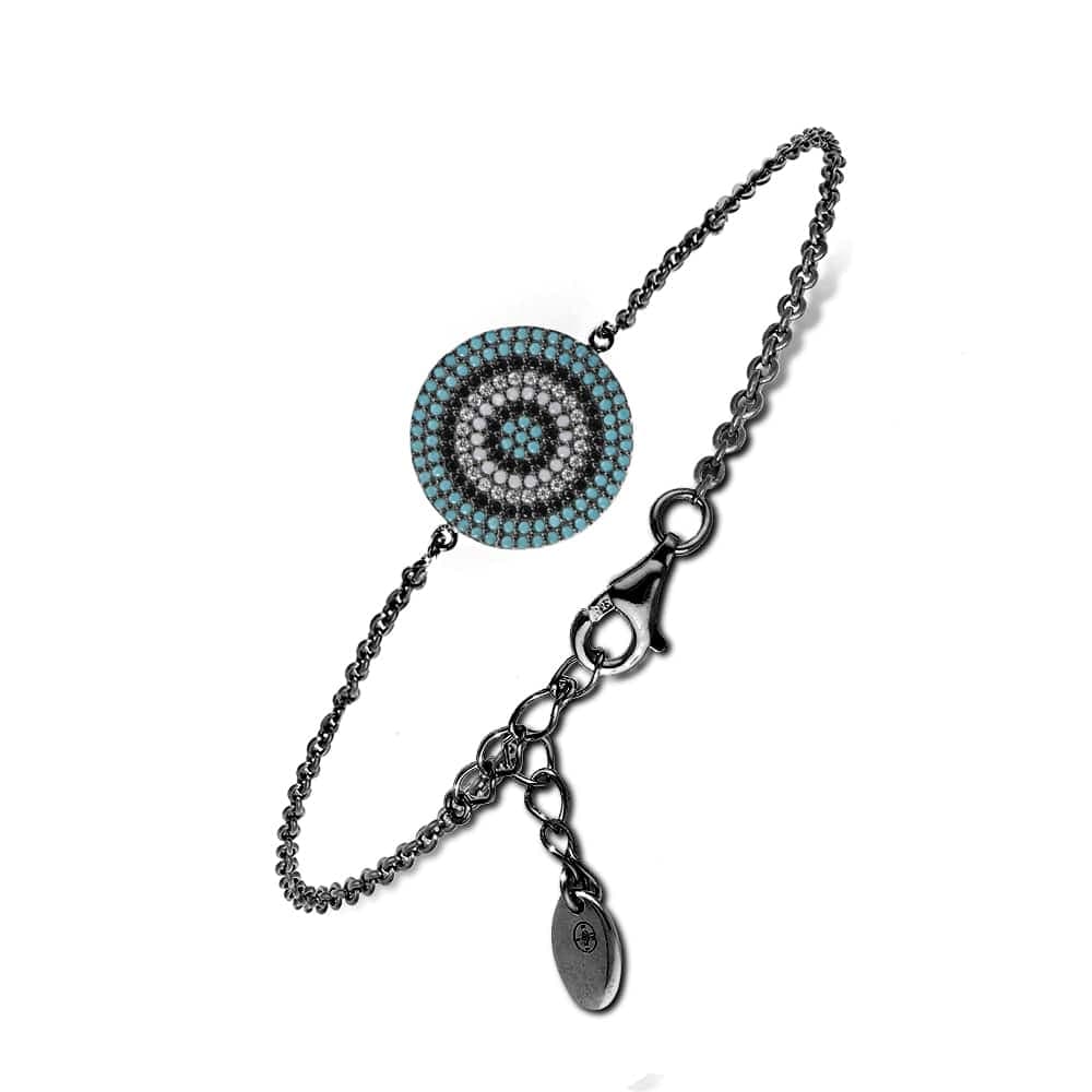Bracelet argent cercle rond noir turquoise
