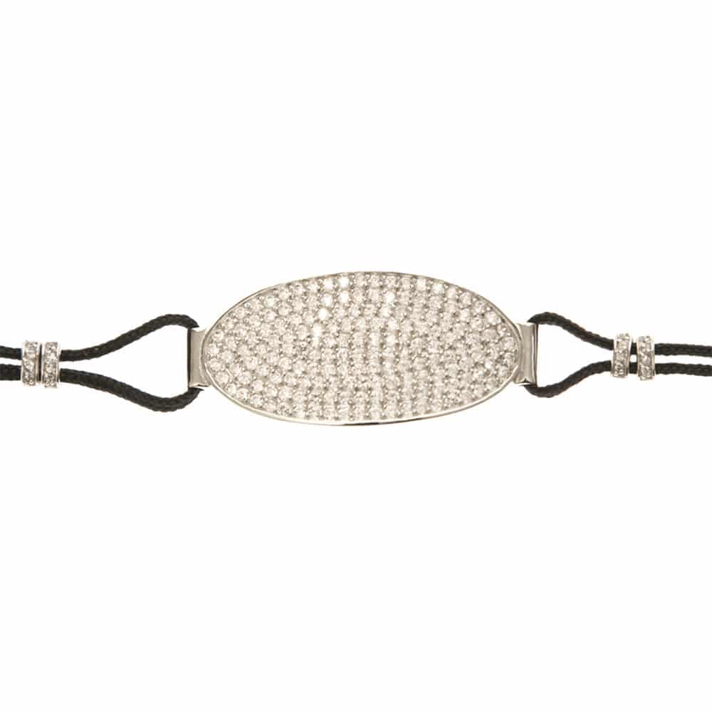 Bracelet argent cordon plaque ovale sertie rhodie