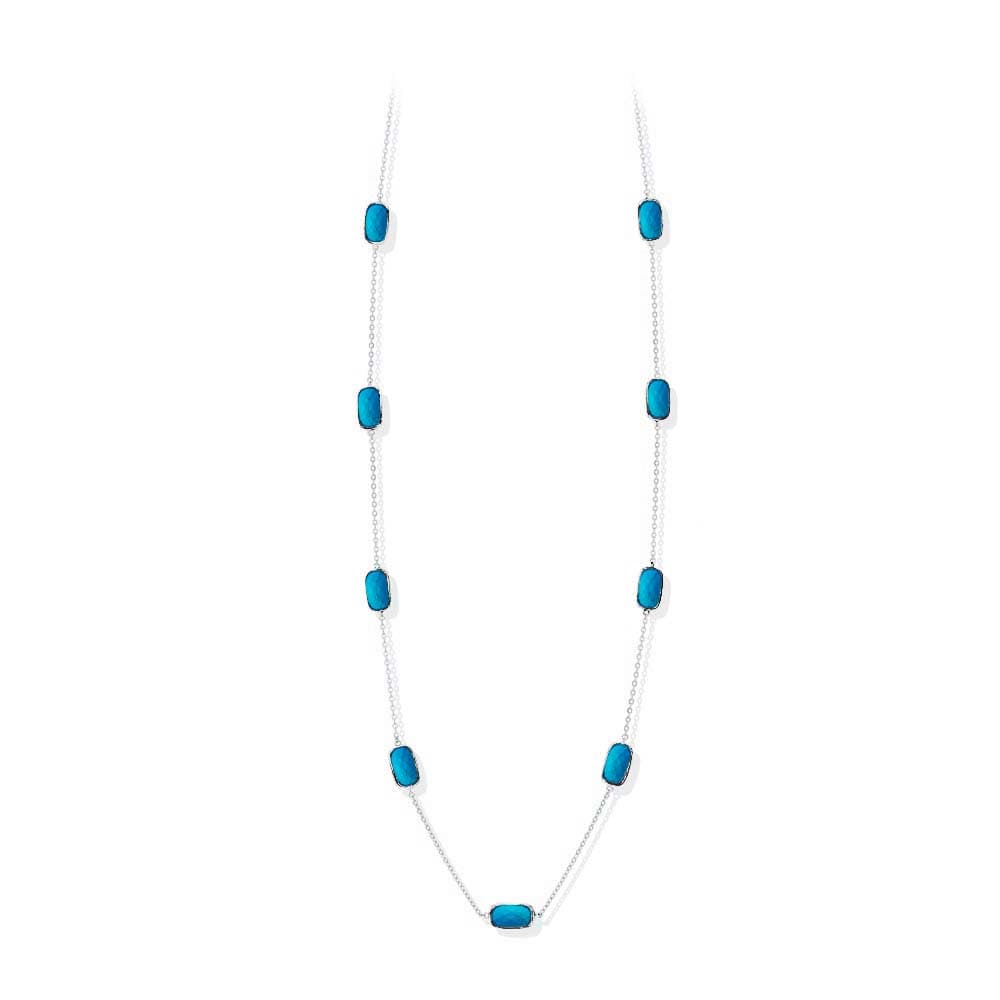 Collier sautoir argent galet pierre turquoise