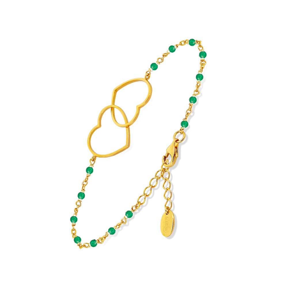 Bracelet argent doré cœur et pierre onyx vert