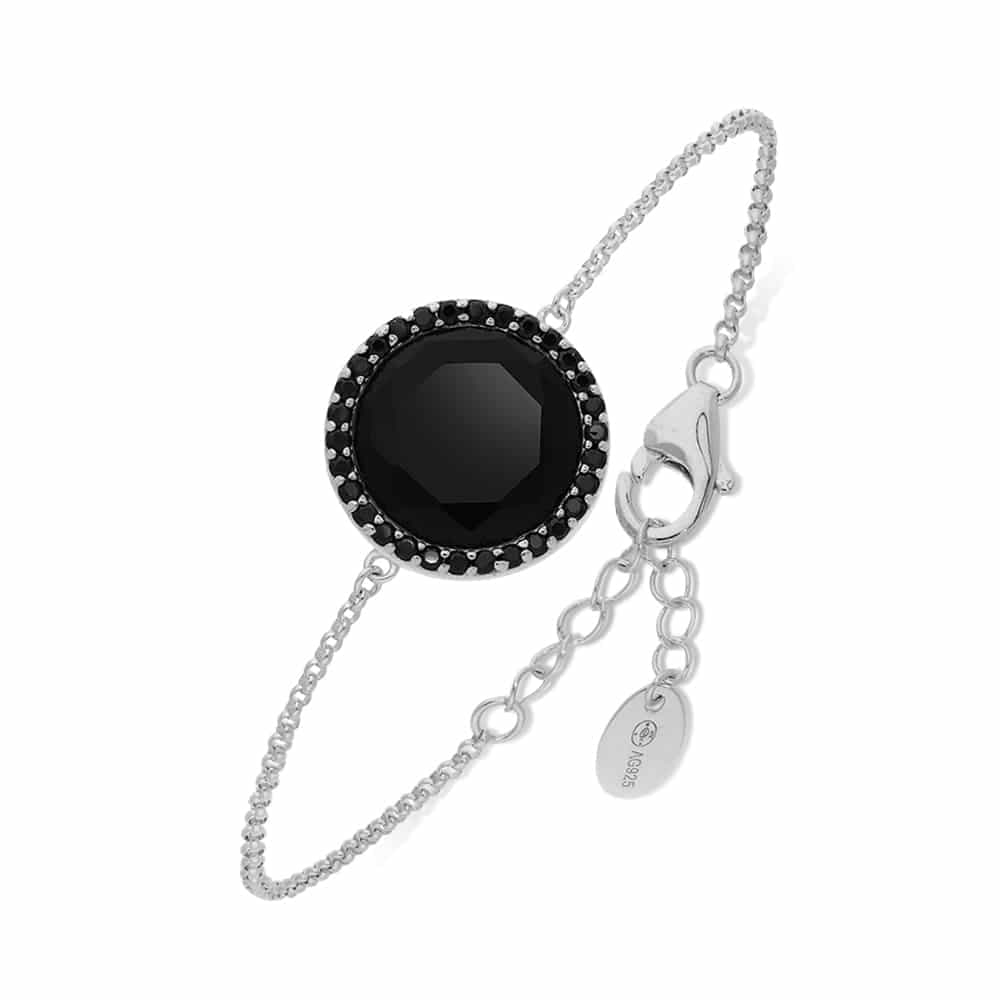 Bracelet argent rhodié disque noir