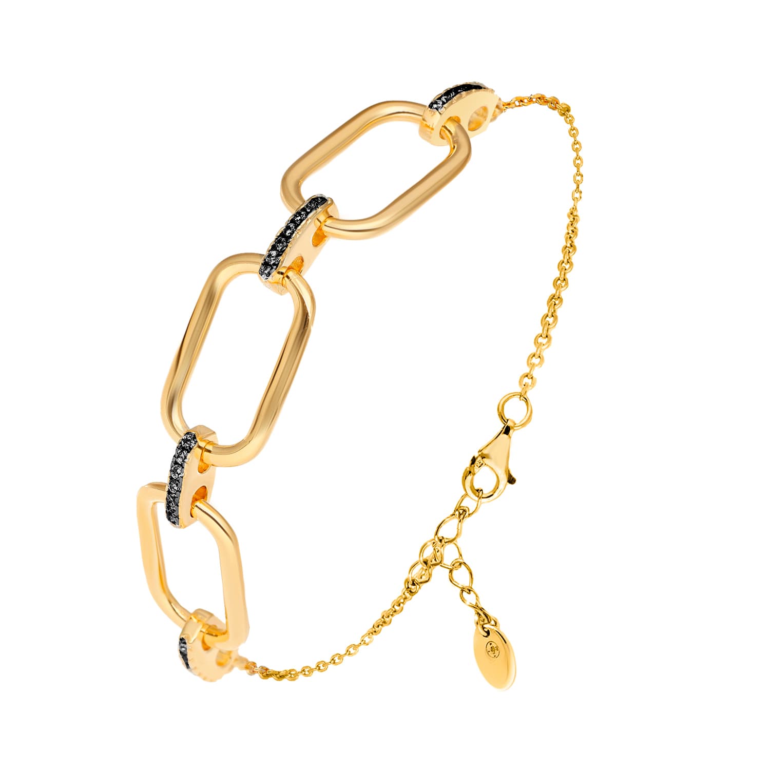 Bracelet argent doré olga sertie zirconium noir