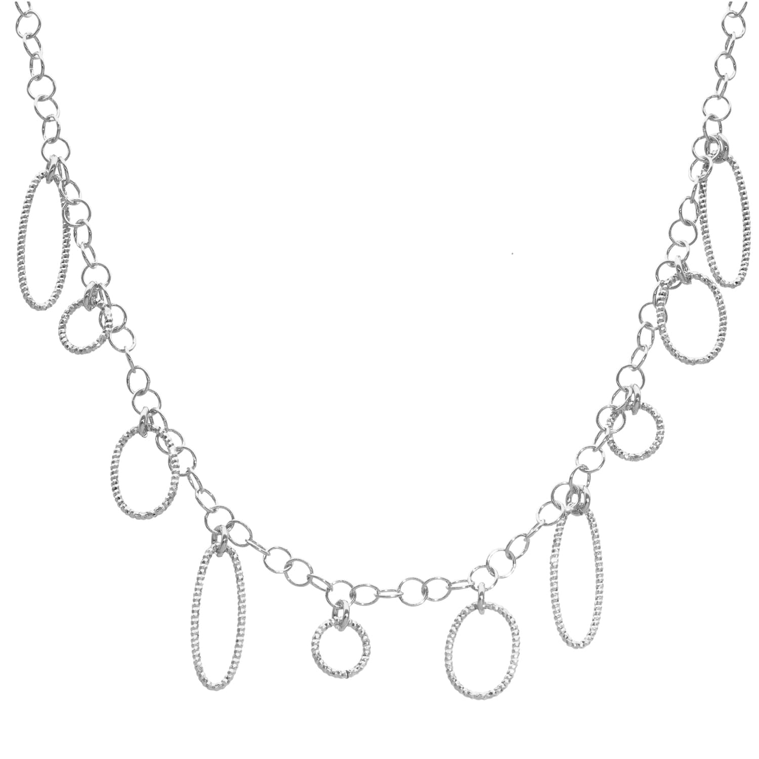 Collier argent rhodié petits cercles et ovales diamantés