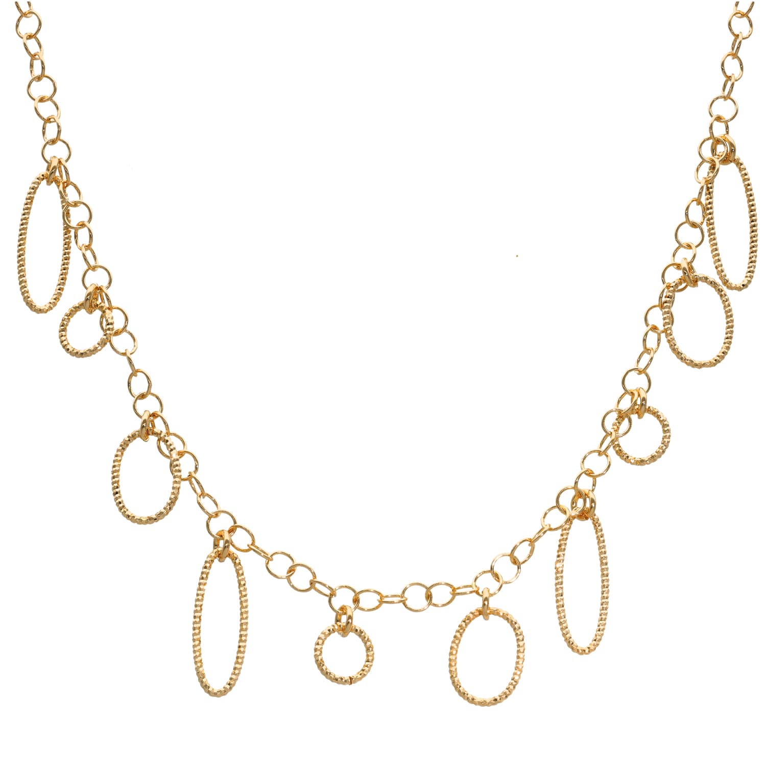 Collier argent doré petits cercles et ovales diamantés