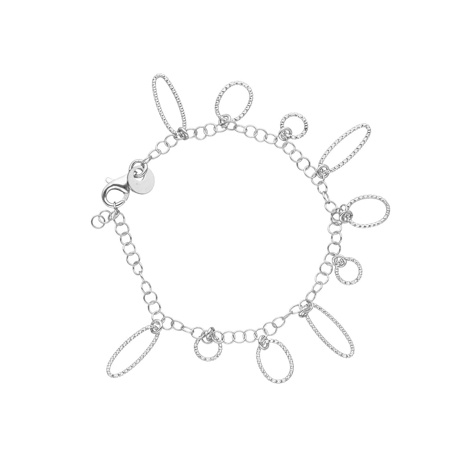 Bracelet argent rhodié petits cercles et ovales diamantés