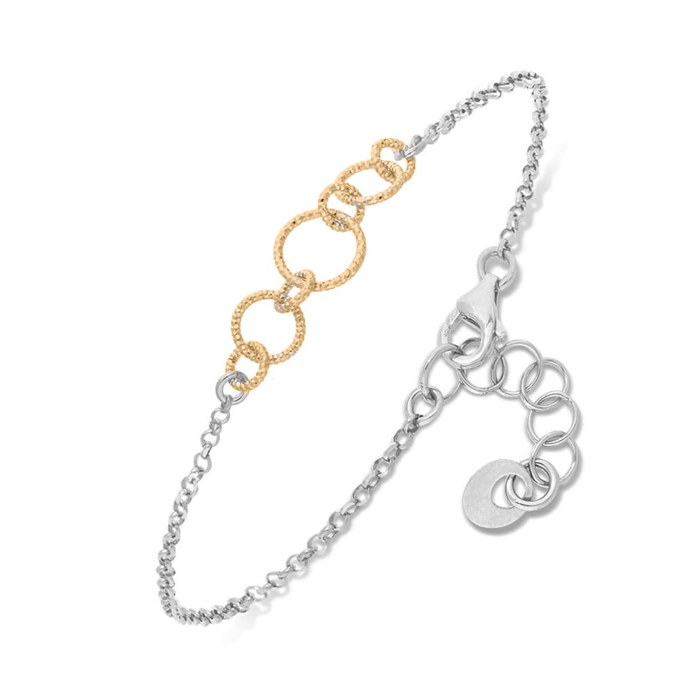 Bracelet en argent doré et argent trois cercles diamanté