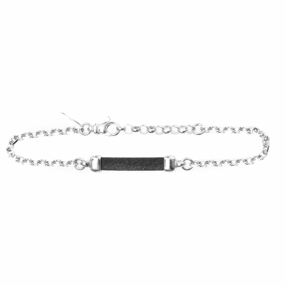 Bracelet argent et cuir et chaine forçat 20cm