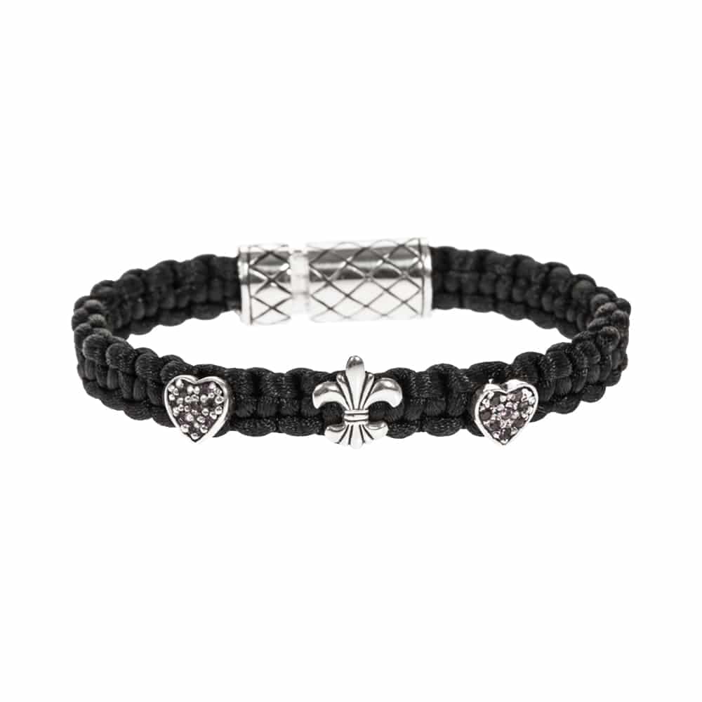 Bracelet argent et macramé cœur et lys