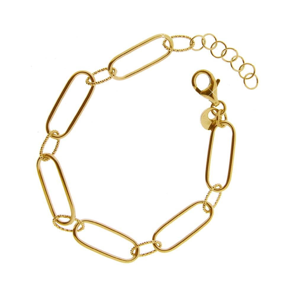 Bracelet argent doré grosse maille lisse et diamanté