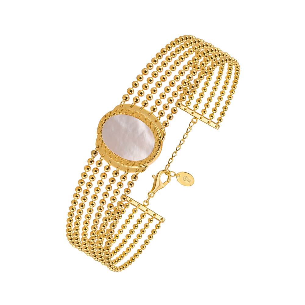Bracelet argent doré Jacky chaine boule pierre nacre