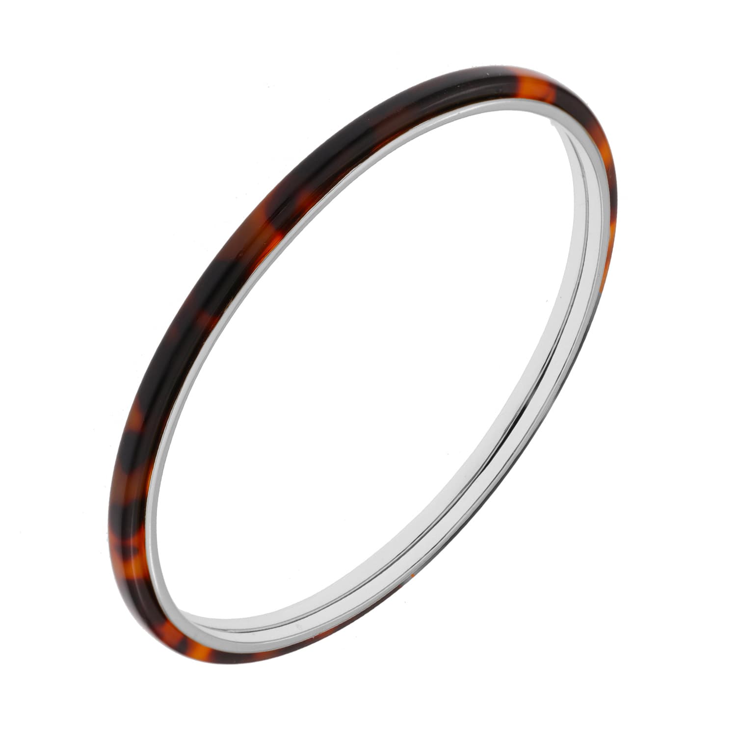 Bracelet argent jonc rhodié acétate marron