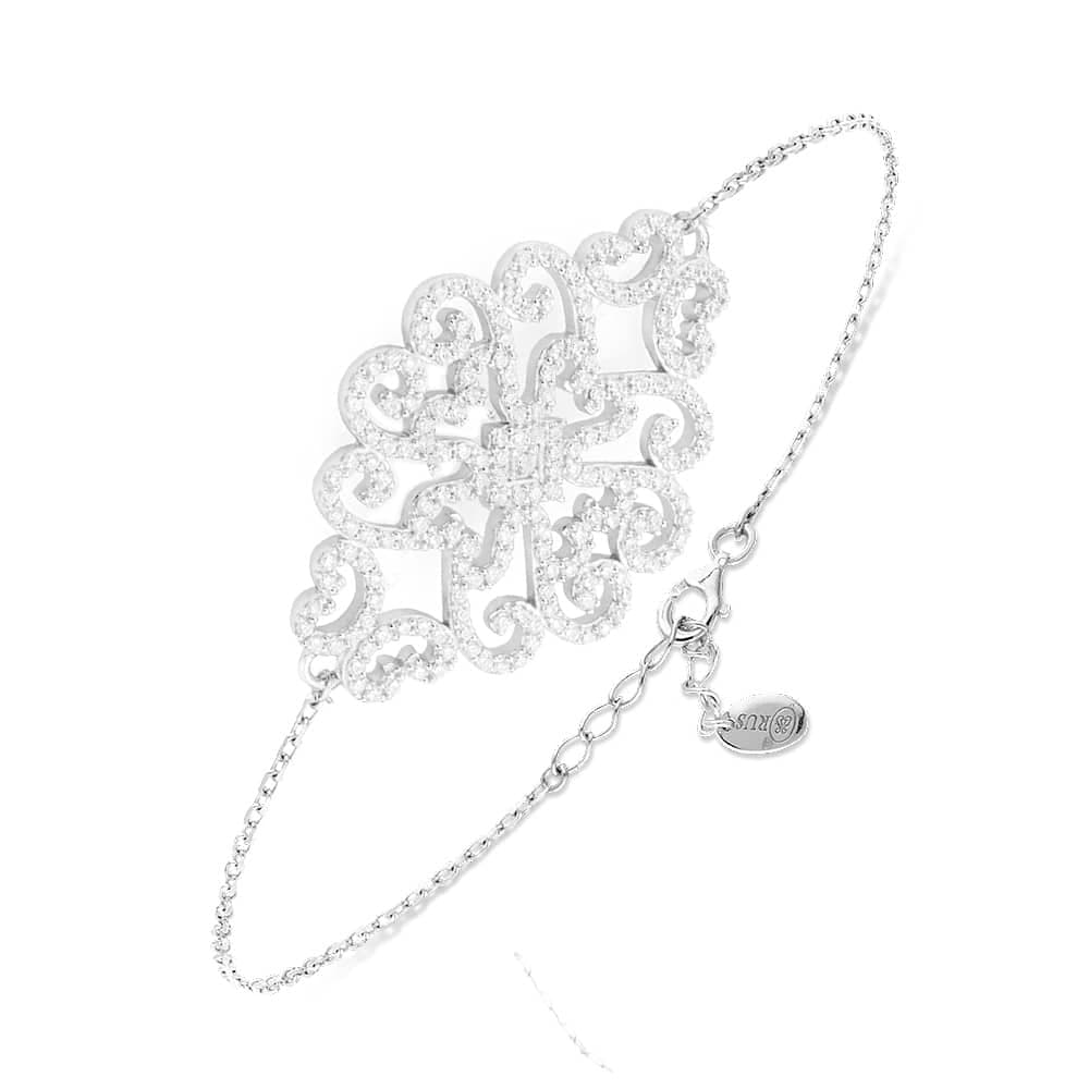Bracelet argent motif floral serti rhodie