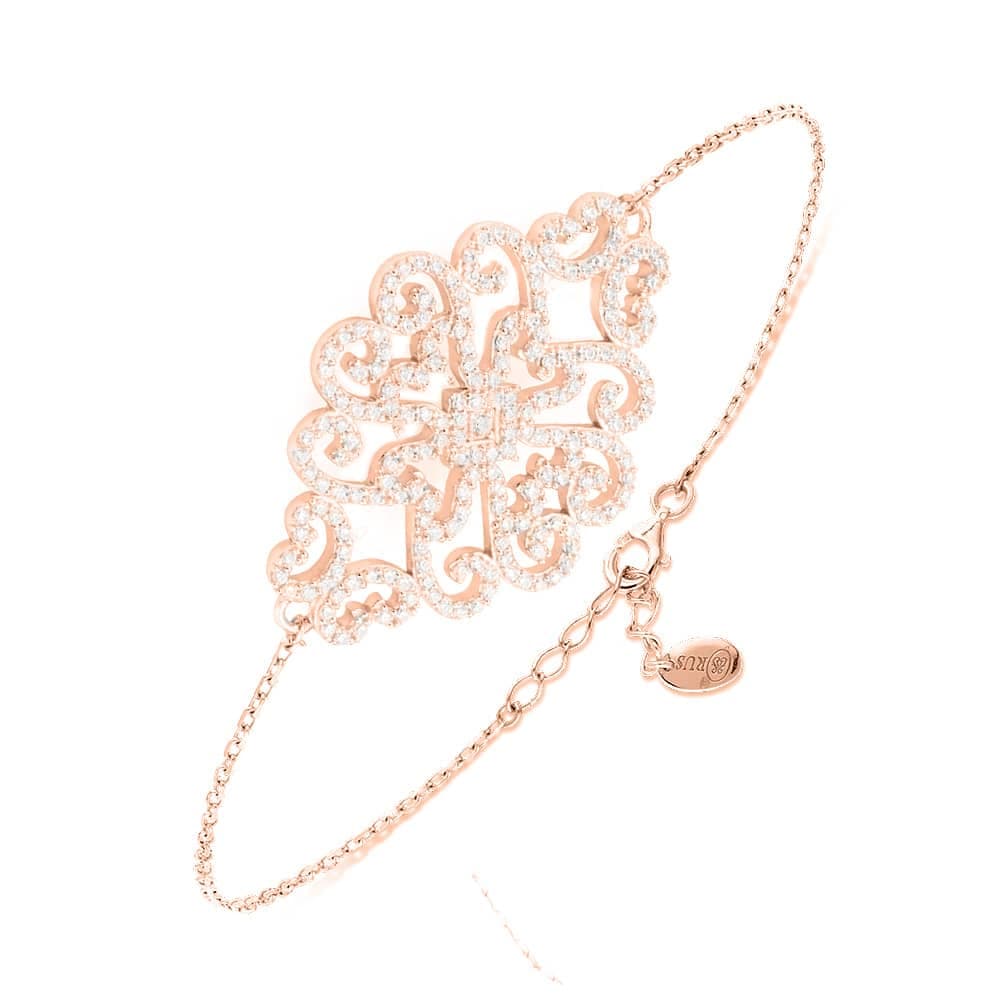 Bracelet argent motif floral serti rose