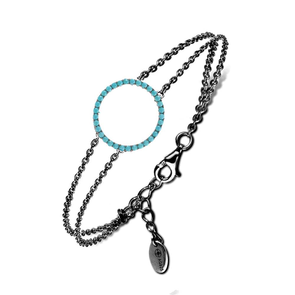 Bracelet argent noir cercle de vie turquoise