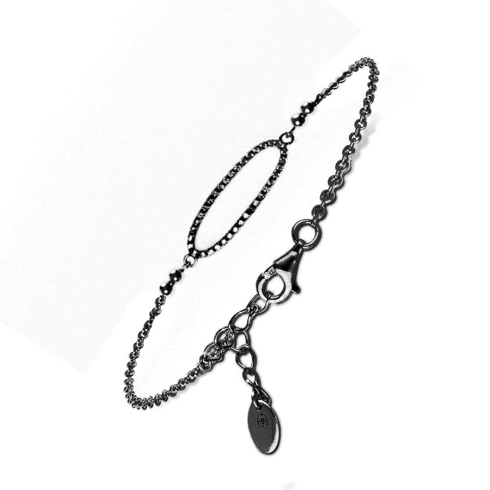 Bracelet argent noir ovale serti zirconium noir