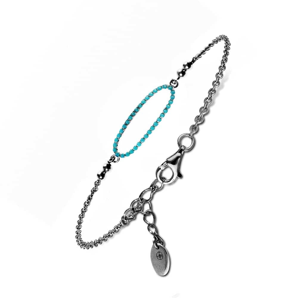 Bracelet argent noir ovale serti turquoise