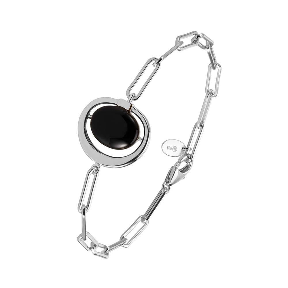 Bracelet  argent rhodié alice pierre onyx noire