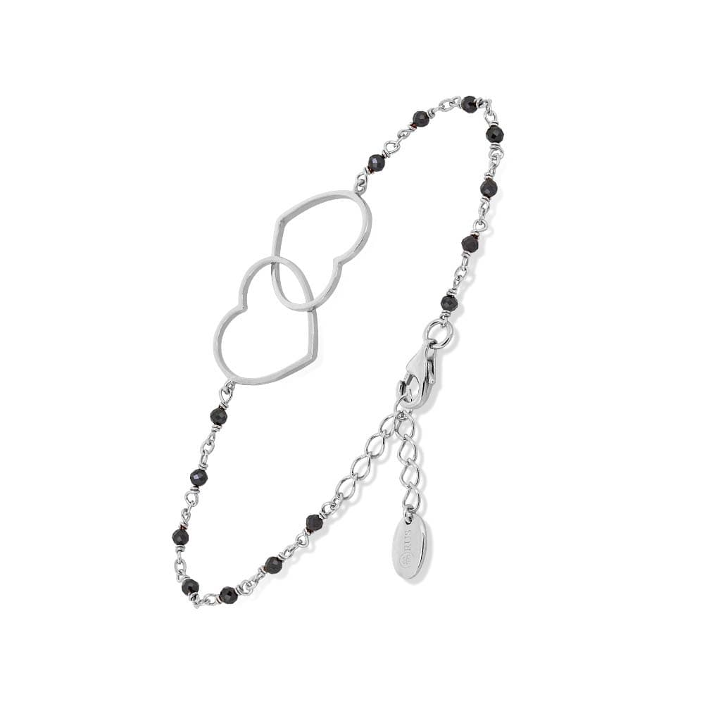 Bracelet argent rhodié cœur et spinelle noire