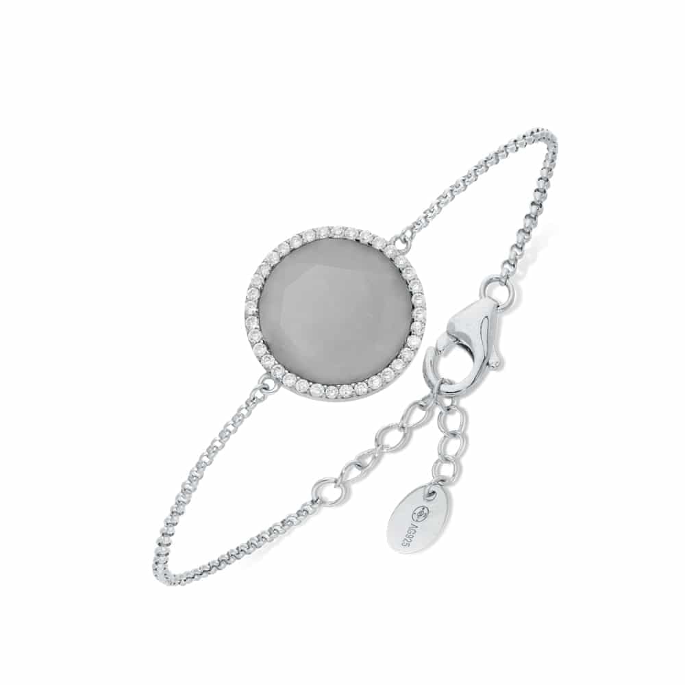 Bracelet argent rhodié disque gris