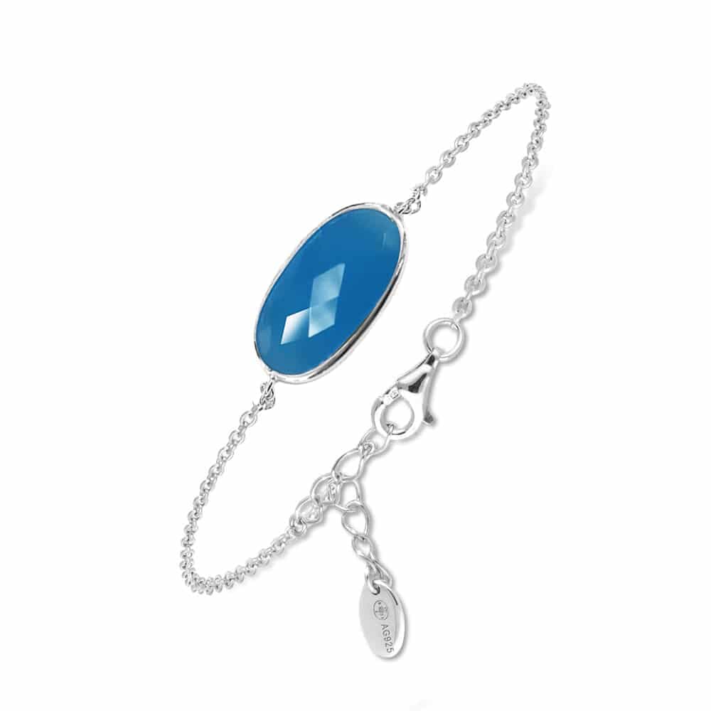 Bracelet argent rhodié galet facette bleu