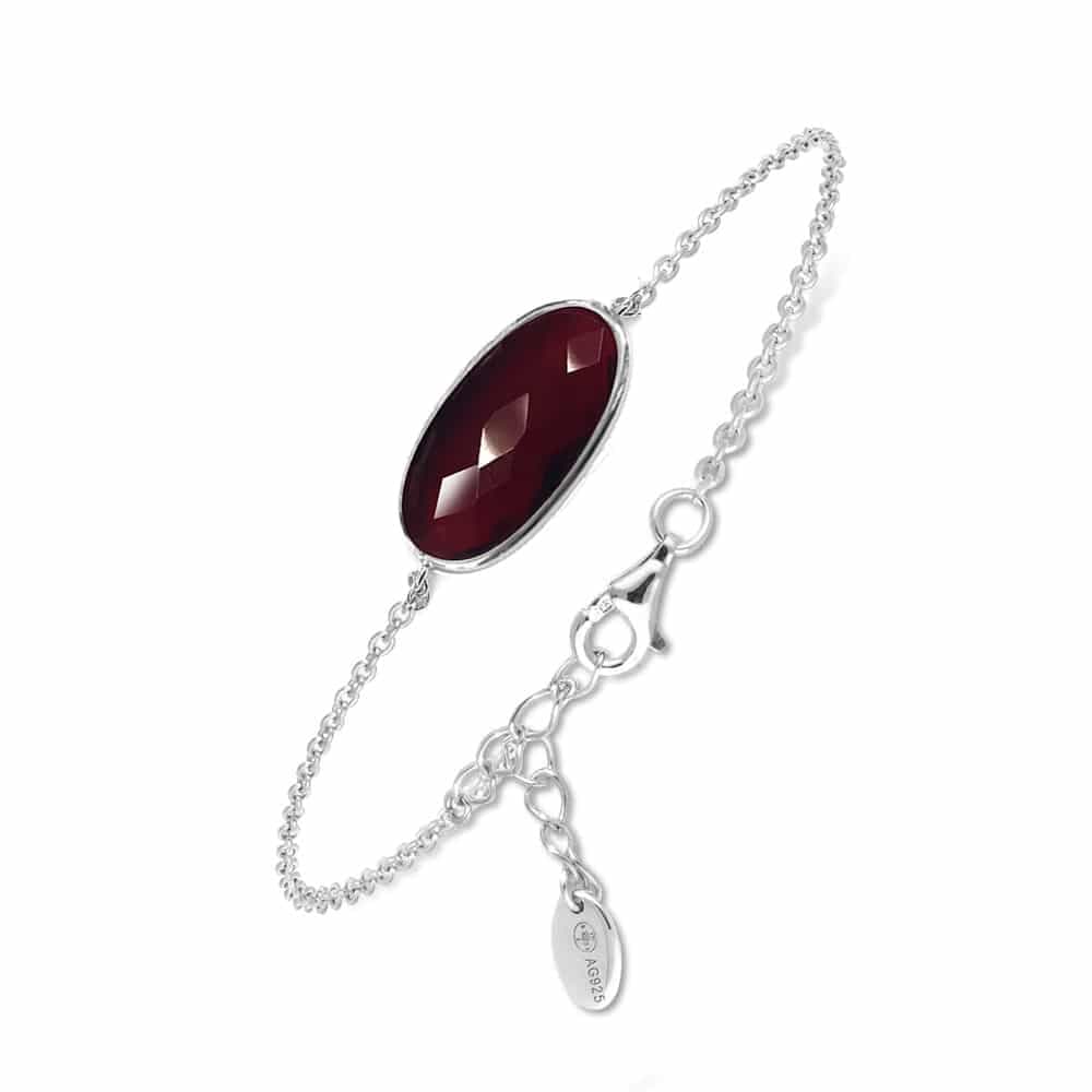 Bracelet argent rhodié galet facette rouge