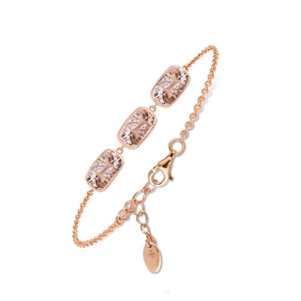 Bracelet argent rose galet pierre rose poudrée