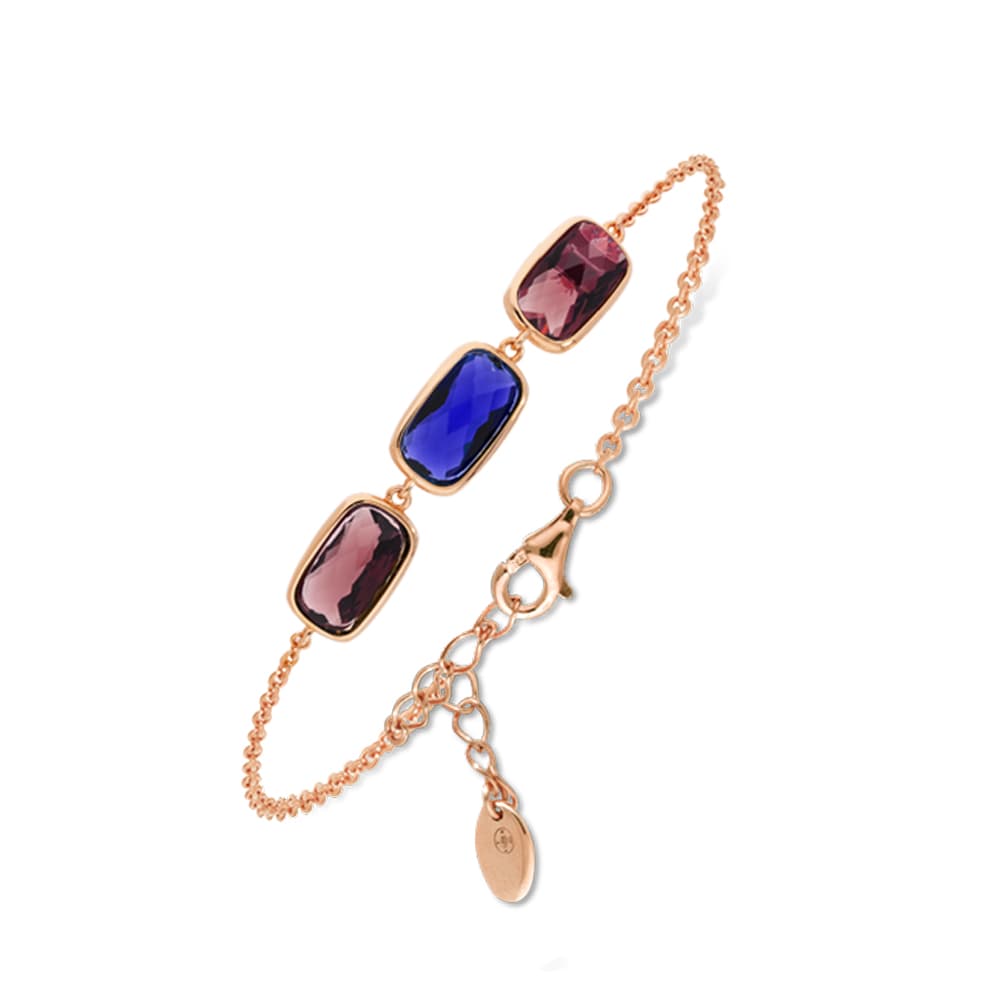 Bracelet argent rose galet pierre prune marine