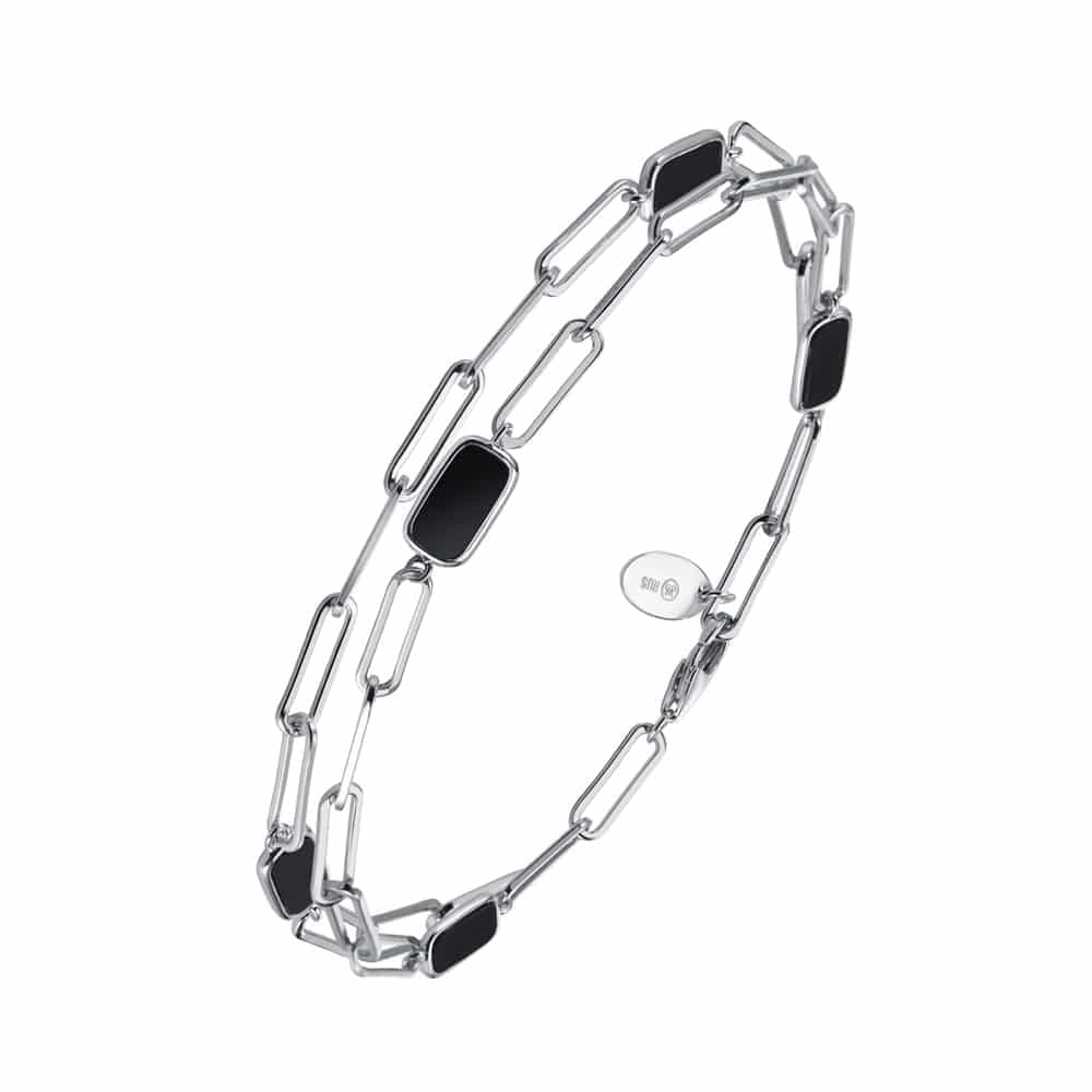 Bracelet double tour chaine argent celine pierre onyx