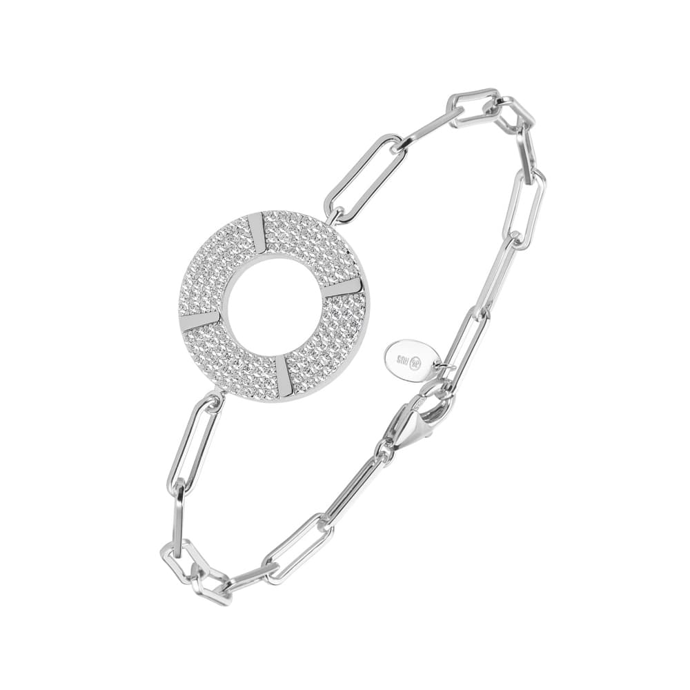 Bracelet chaine argent rond serti de zirconiums blancs