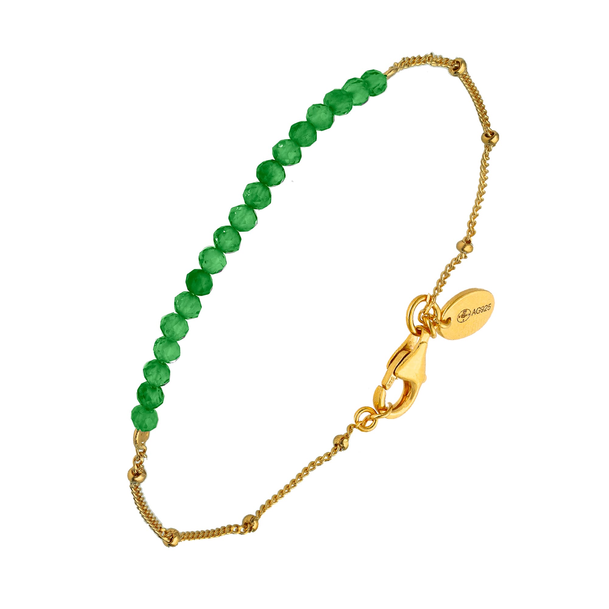 Bracelet chaîne argent doré avec perles de onyx vert