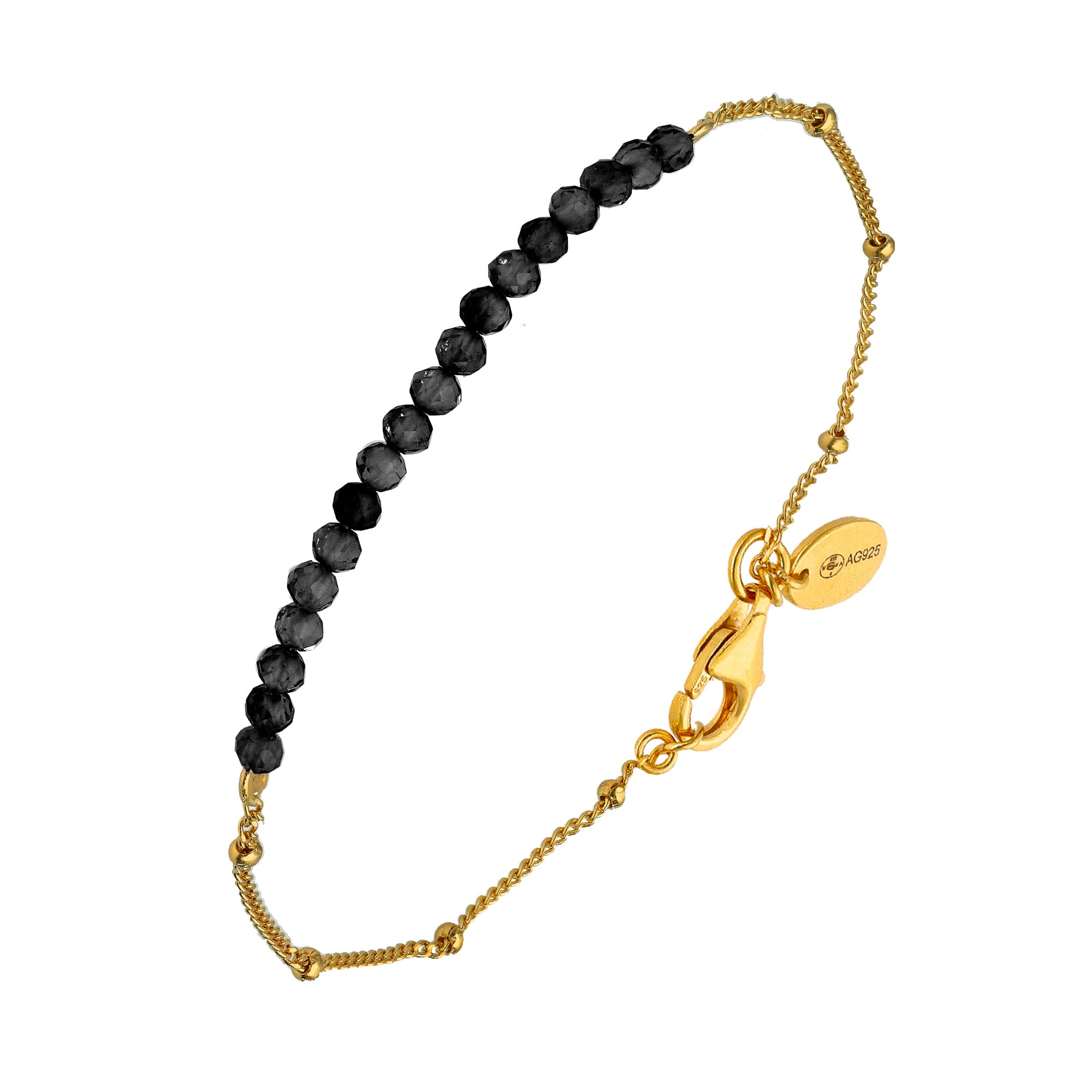 Bracelet chaîne argent doré avec pierres spinelle noir