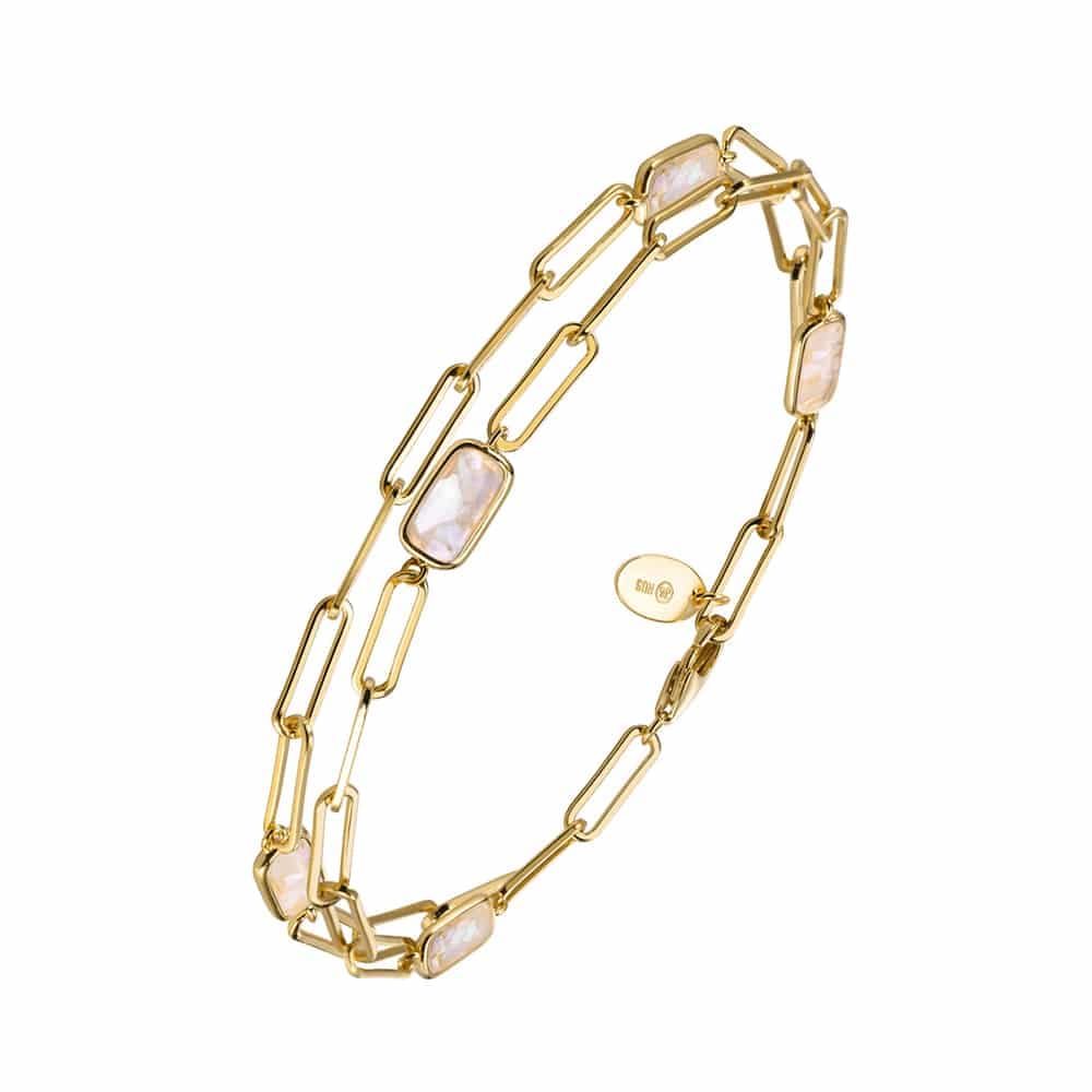 Bracelet double tour chaine argent doré celine pierre nacre
