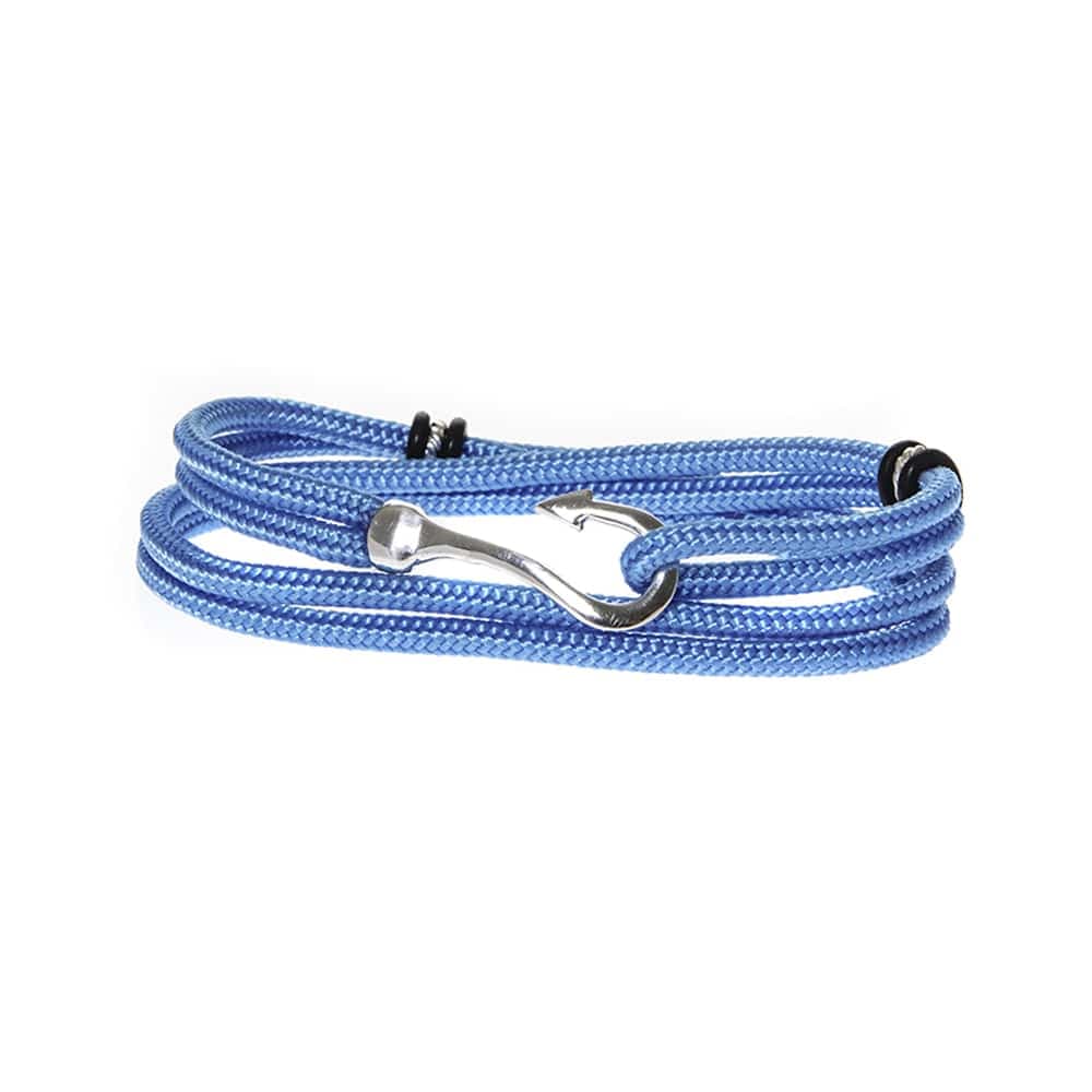 Bracelet cordon turquoise double tour hameçon en argent