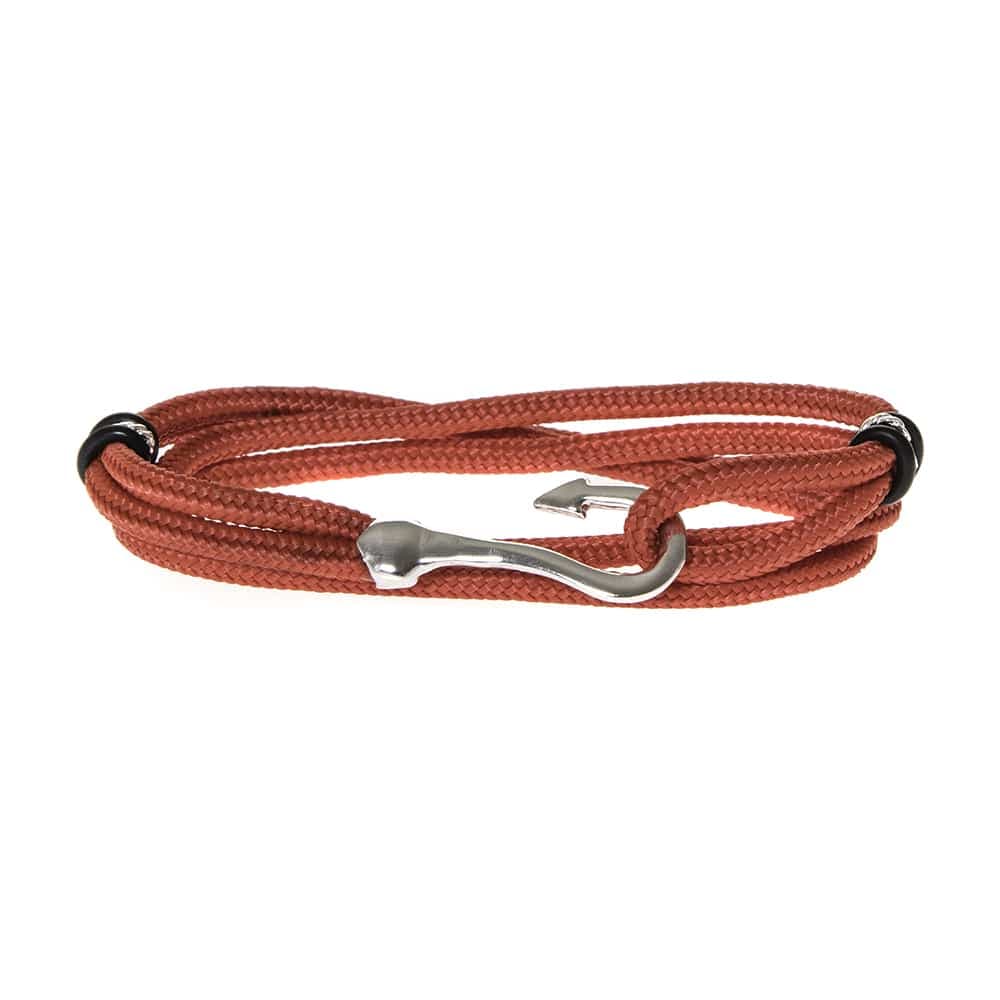 Bracelet cordon rouge double tour hameçon en argent