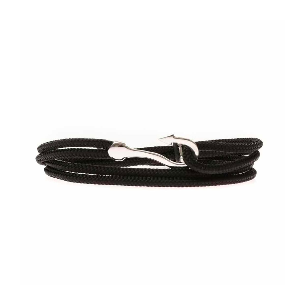 Bracelet cordon noir double tour hameçon en argent