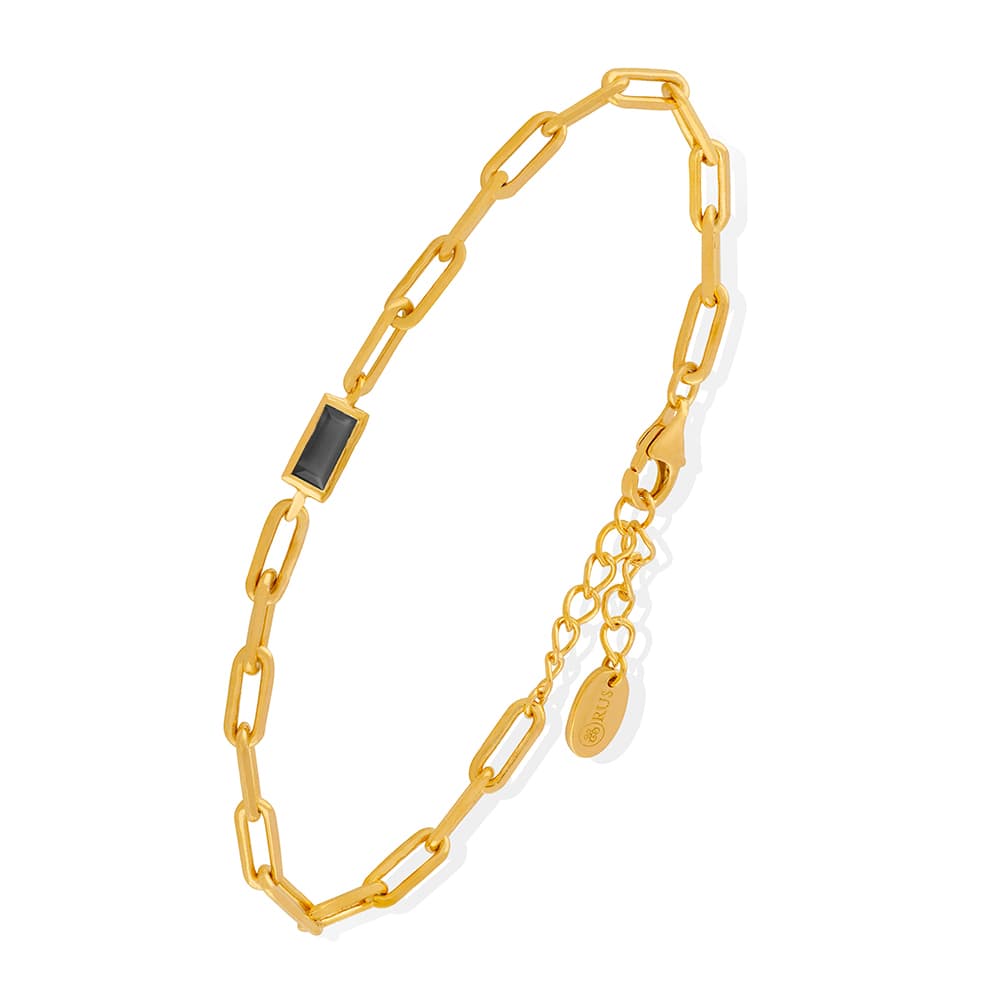 Bracelet doré chaine en argent pierre spinelle noire