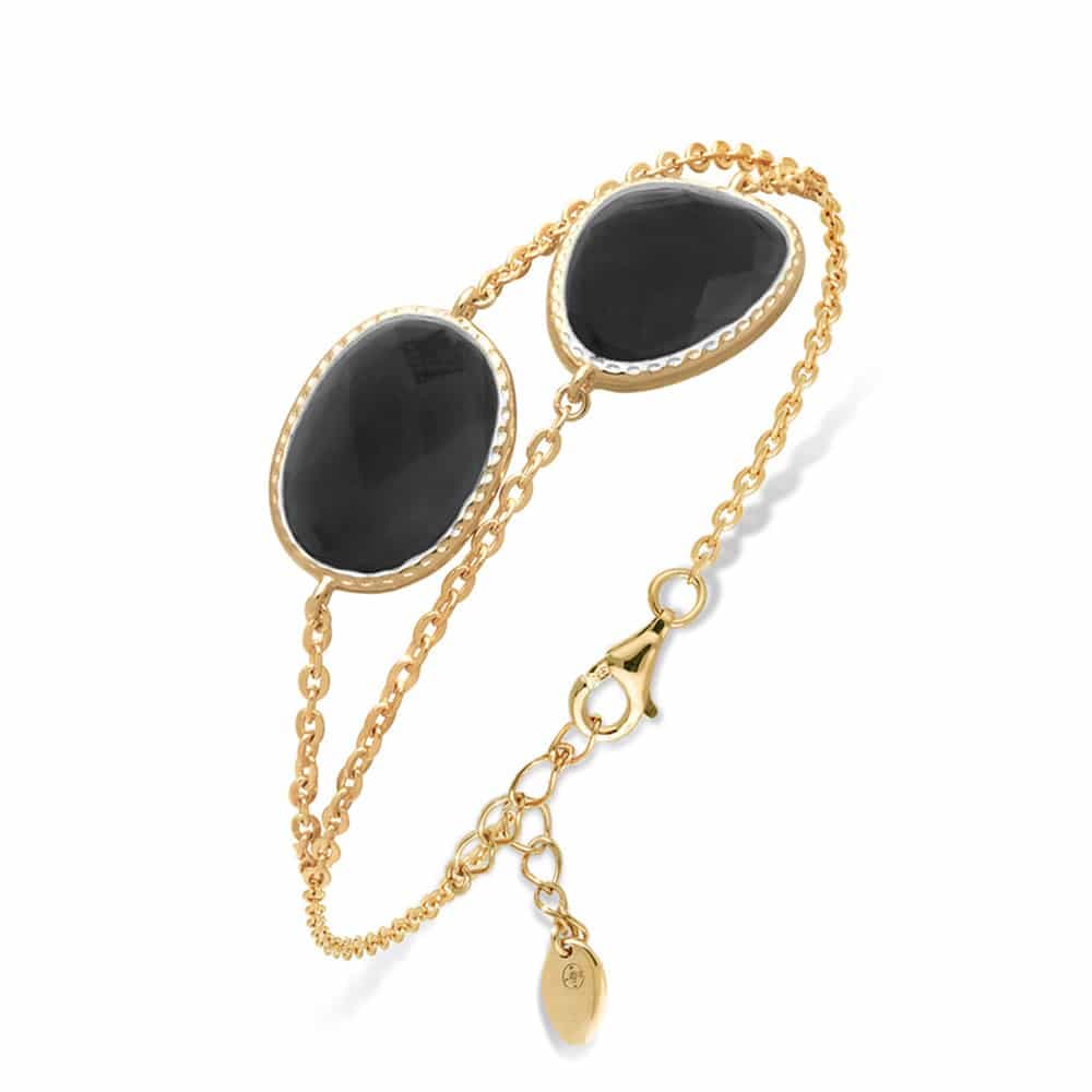 Bracelet double argent doré victoria cristal noir