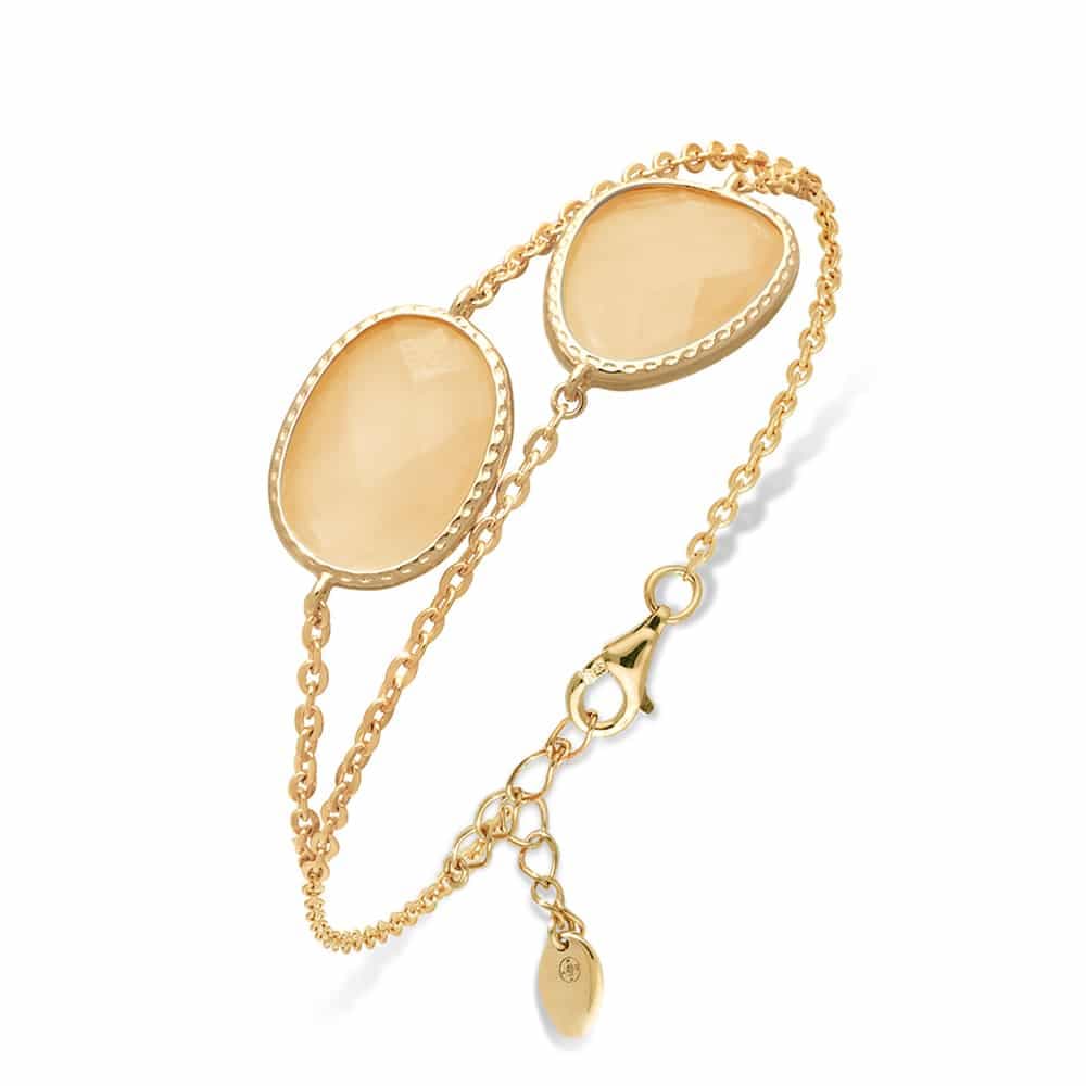 Bracelet double argent doré victoria cristal pêche
