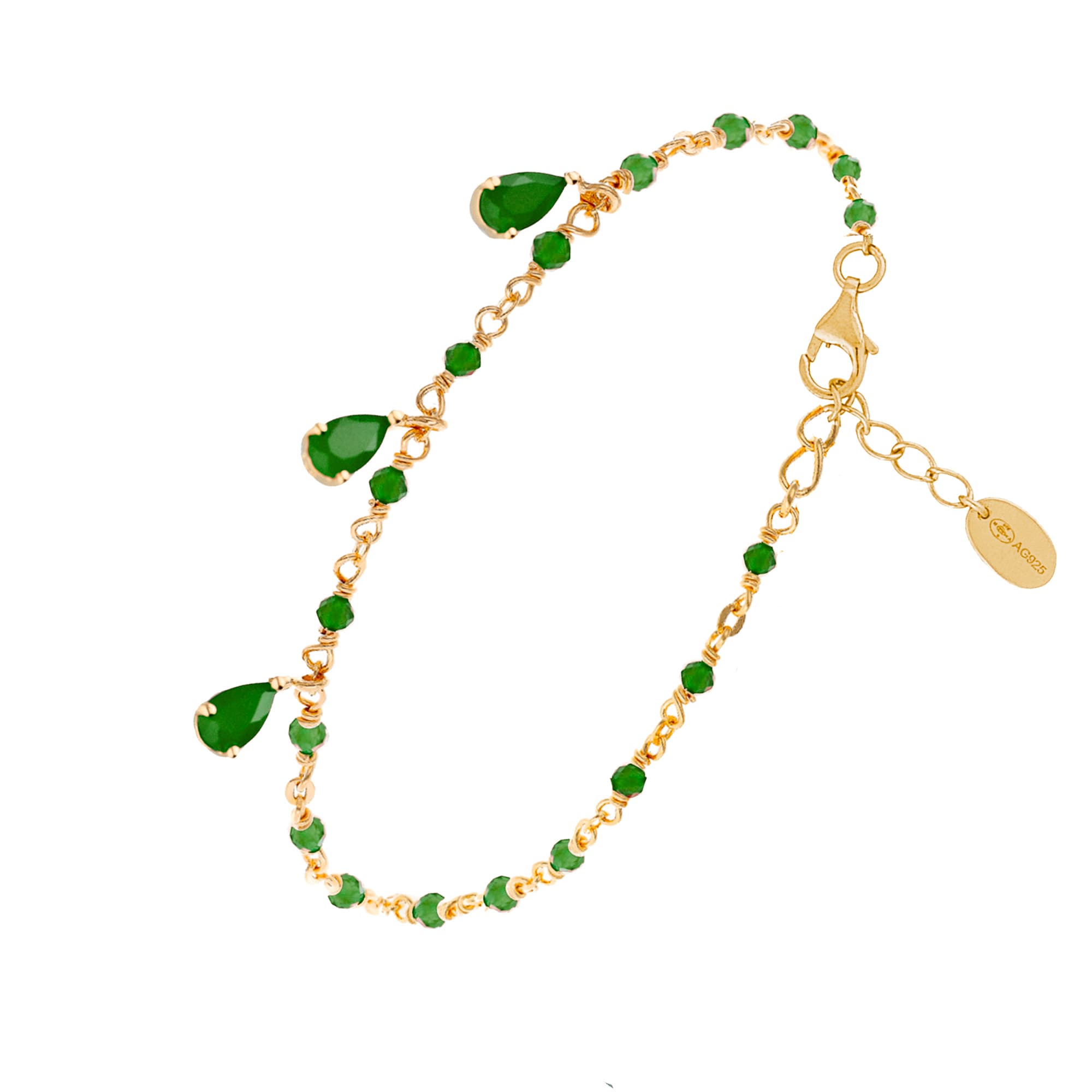 Bracelet en argent doré gouttes onyx vert