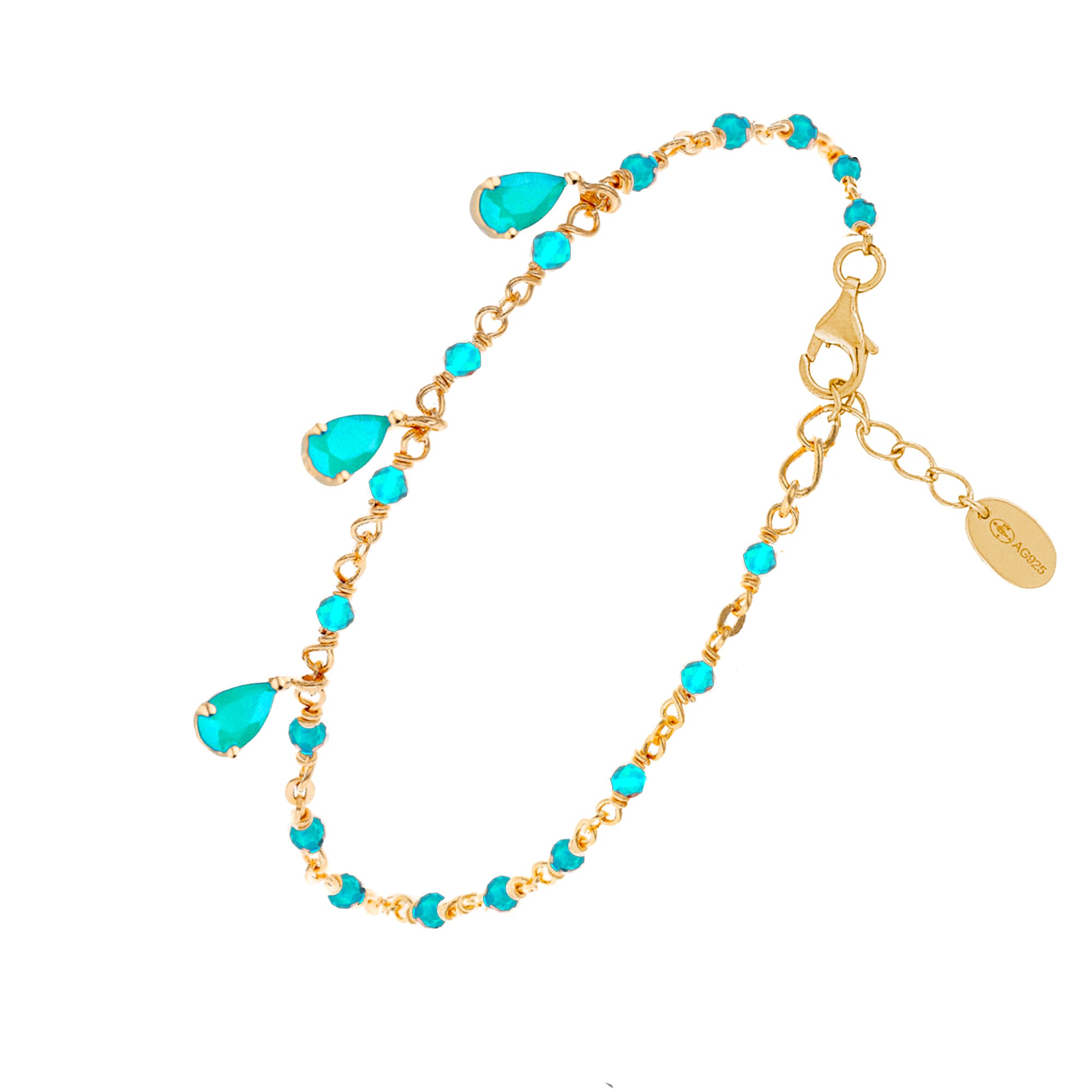 Bracelet en argent doré gouttes turquoise
