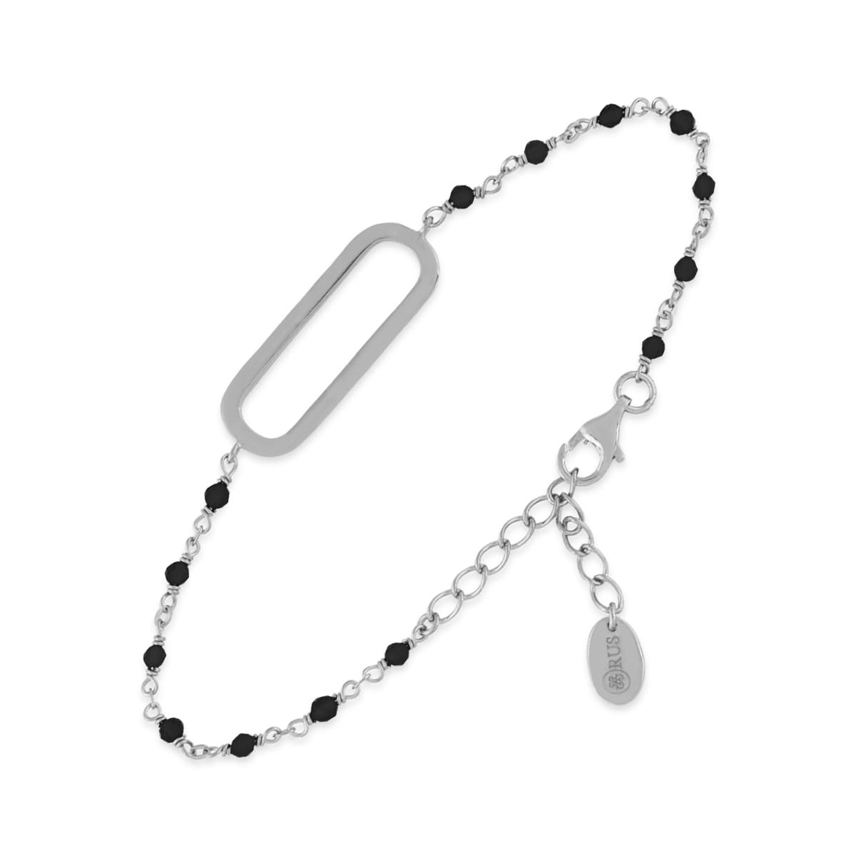 Bracelet en argent rhodié lingot pierres noires