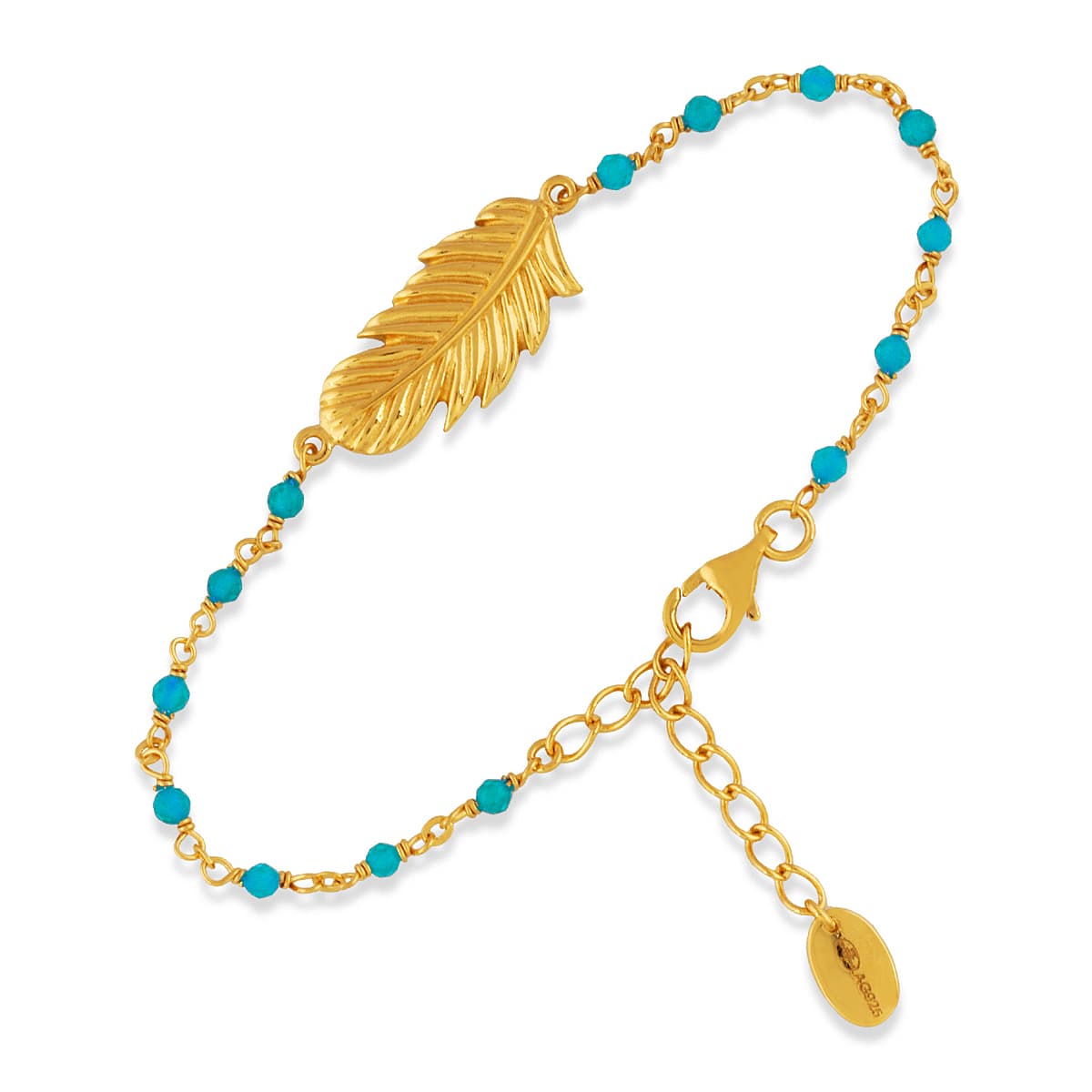 Bracelet en argent doré plume pierres turquoise