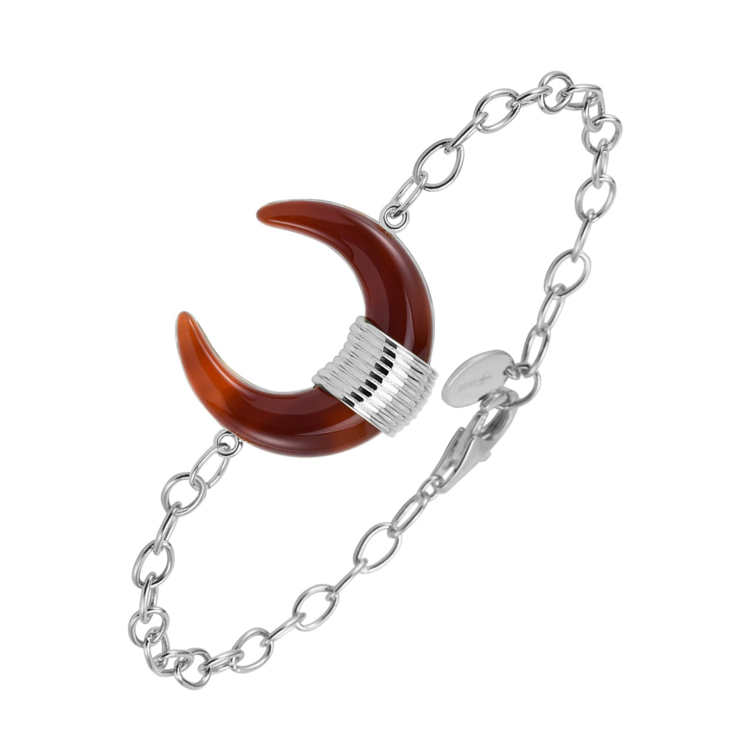 Bracelet en argent forme corne et acétate marron