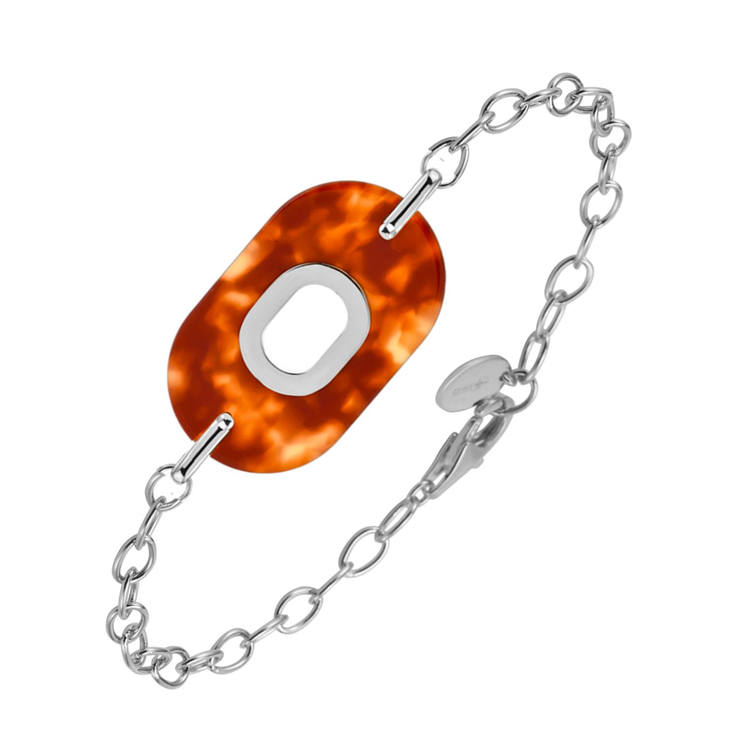 Bracelet en argent ovale et acétate marron