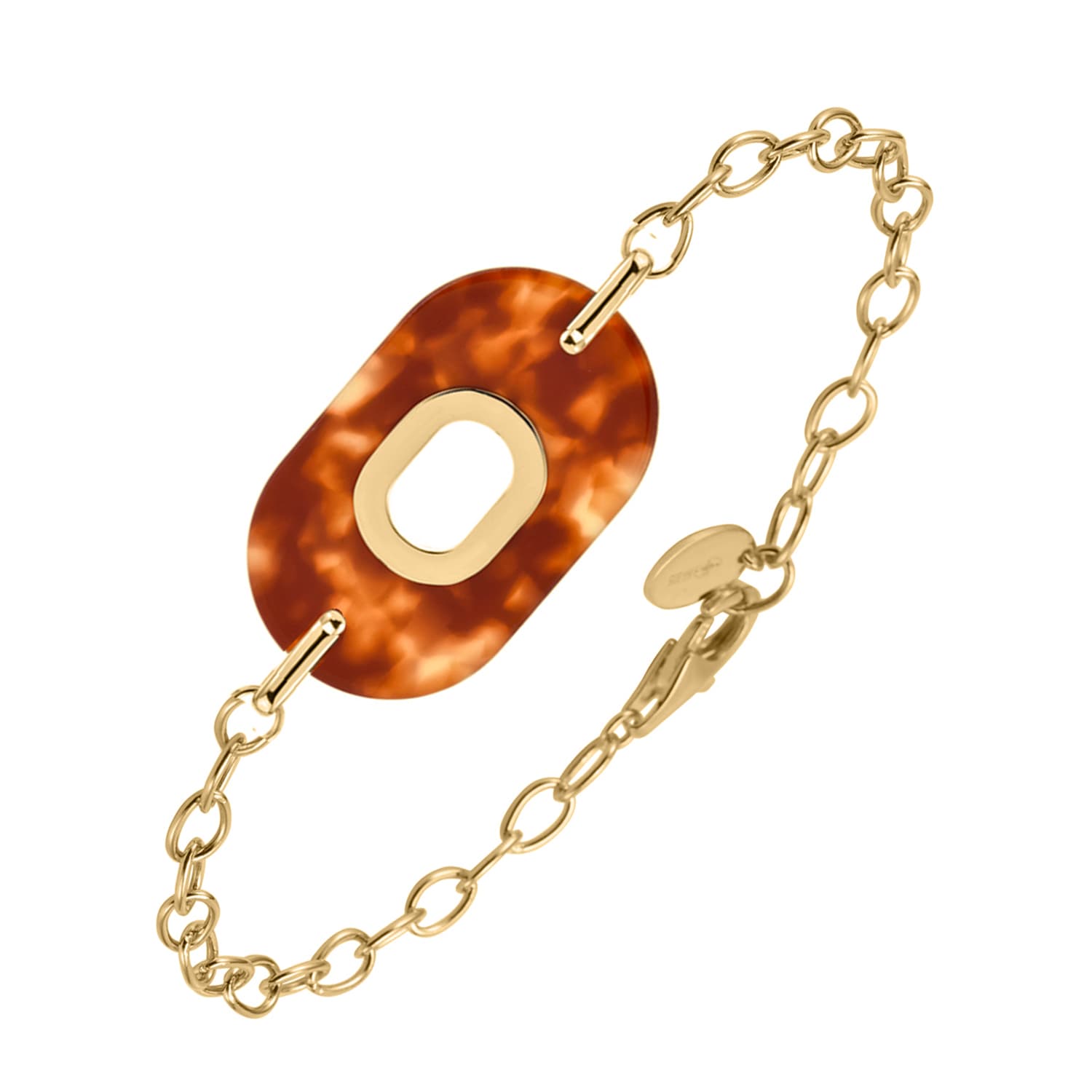 Bracelet en argent doré ovale et acétate marron