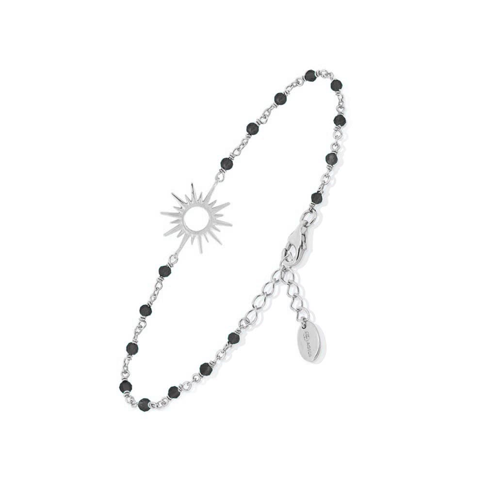 Bracelet en argent pierre spinelle noire soleil