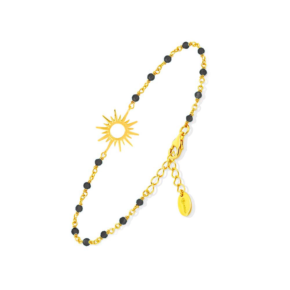 Bracelet en argent pierre spinelle noire soleil doré